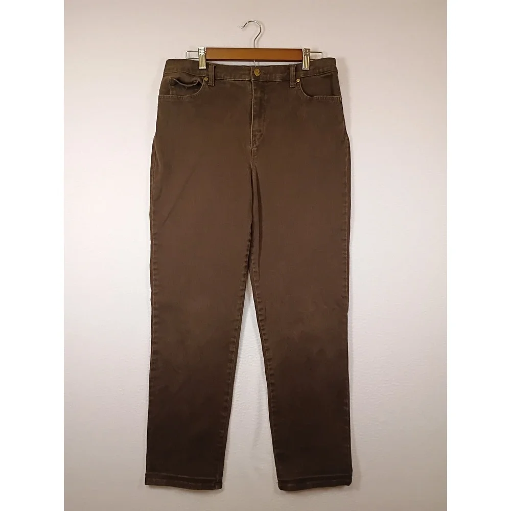Dark Academia Gloria Vanderbilt Women 12 Brown Amanda High Rise Straight Pants